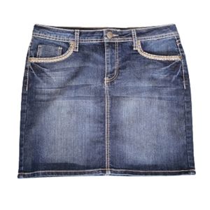 Earl Jeans Skirt Denim Embroidered Pocket Detail Blue Size 8